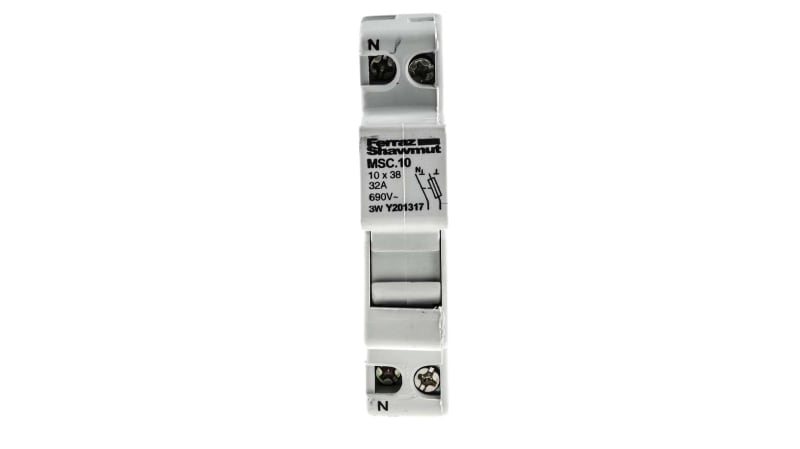 Mersen 32A Rail Mount Fuse Holder for 10 x 38mm Fuse, 1+N, 690V ac