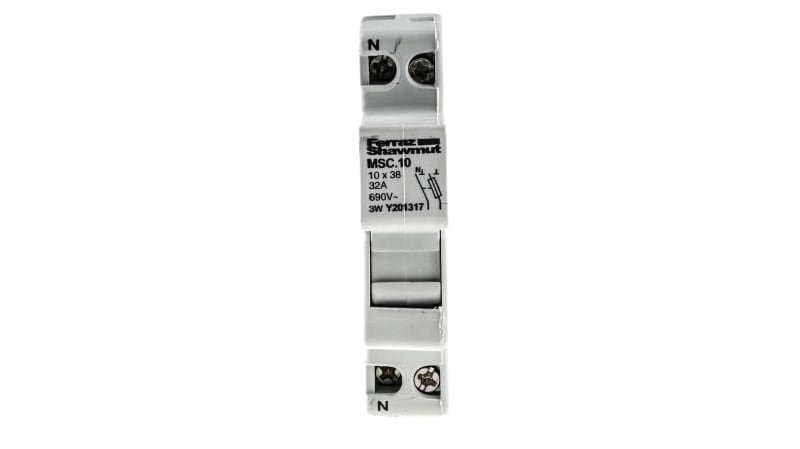 Mersen 32A Rail Mount Fuse Holder for 10 x 38mm Fuse, 1+N, 690V ac