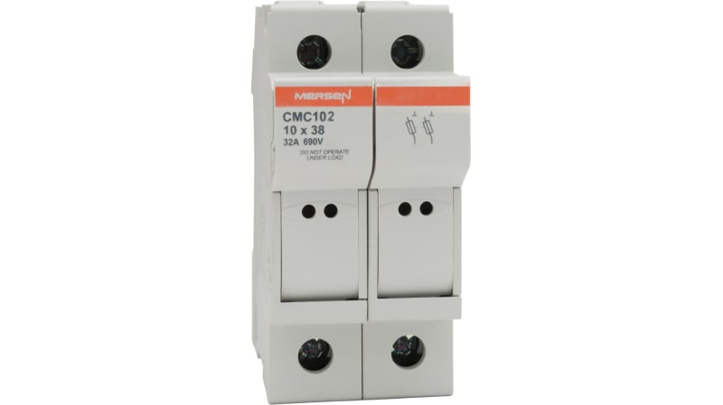 Mersen 32A Rail Mount Fuse Holder for 10 x 38mm Fuse, 2P, 690 → 1000V ac/dc