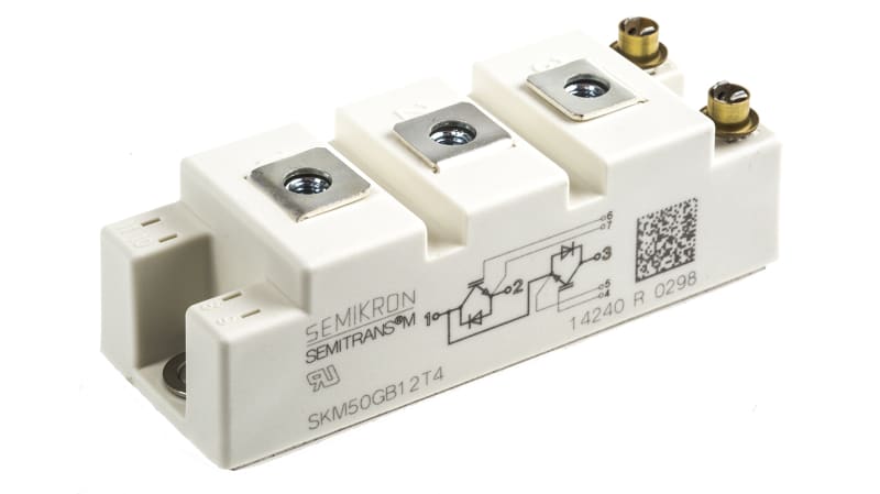 Semikron SKM50GB12T4 Dual Half Bridge IGBT Module, 81 A 1200 V, 7-Pin SEMITRANS2, Panel Mount